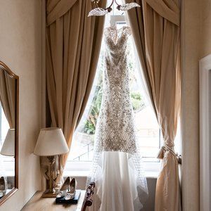 Cathedral Length Embroidered Wedding Dress